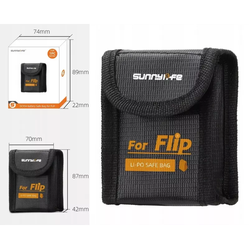 SUNNYLIFE Bolsa de seguridad ignífuga para batería LiPo para dron DJI Flip - capacidad 1 batería
