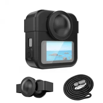 PULUZ Kit 3 en 1 funda protectora, tapa de objetivo, correa de mano para GoPro Max 2 - Negro