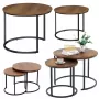 LEAN Set de 2 mesas de centro redondas 2 en 1 vintage madera natural 70x50cm 45x44cm