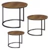 LEAN Set de 3 mesas de centro redondas 3 en 1, vintage, madera natural, 51 cm, 40 cm, 30 cm