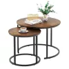 LEAN Set de 3 mesas de centro redondas 3 en 1, vintage, madera natural, 51 cm, 40 cm, 30 cm