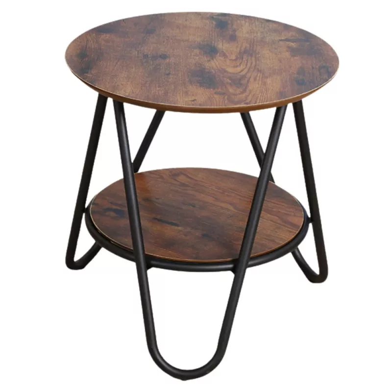 LEAN Mesa de centro redonda con estante adicional Industrial Vintage 40x42 cm