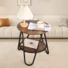LEAN Mesa de centro redonda con estante adicional Industrial Vintage 40x42 cm