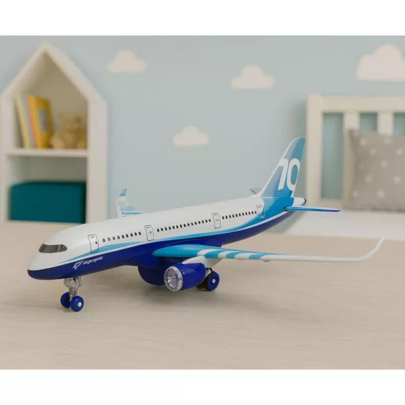 LEAN TOYS Avión de pasajeros con motor de retroceso, metal, luz, sonido, 23 cm