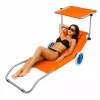 LEAN Tumbona plegable de jardín y playa con ruedas y toldo, aluminio, naranja