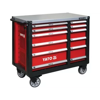 Yato YT-09003 Carro de herramientas de acero, 7 cajones, capacidad de carga 150 kg, guías con rodamientos, cierre centralizado, ruedas de 125 mm