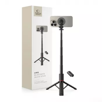 Tech-Protect L06S Palo selfie trípode con luz LED y mando a distancia Bluetooth, Negro