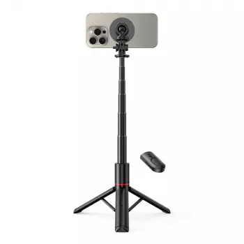 Tech-Protect L06S Palo selfie trípode con luz LED y mando a distancia Bluetooth, Negro