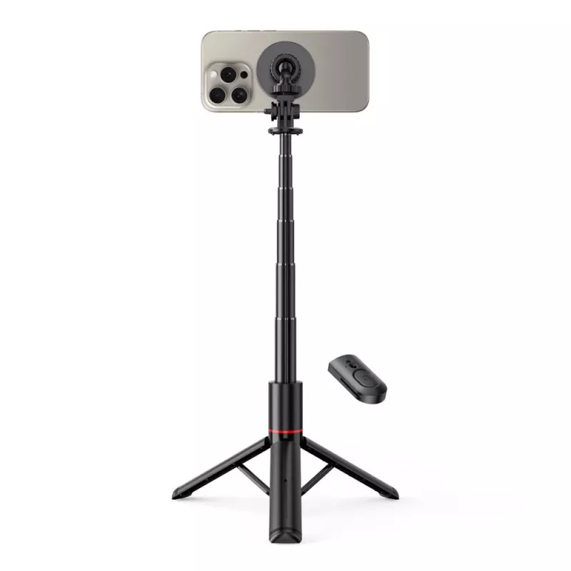 Tech-Protect L06S Palo selfie trípode con luz LED y mando a distancia Bluetooth, Negro