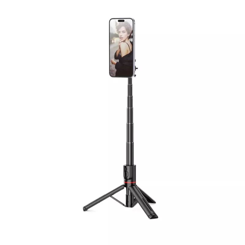 Tech-Protect L06S Palo selfie trípode con luz LED y mando a distancia Bluetooth, Negro