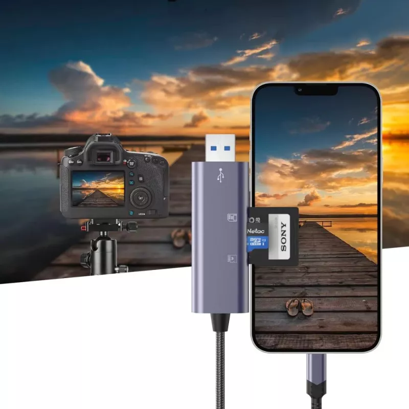 TECH-PROTECT ULTRABOOST Lector de tarjetas SD y Micro SD Lightning y USB Gris