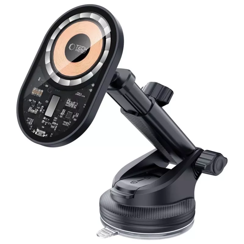TECH-PROTECT MM15W-V6 Soporte Magnético MagSafe para Coche de Salpicadero y Rejilla con Cargador Inalámbrico 15W Negro/Interior