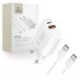 TECH-PROTECT NCA30 Cargador de Red de 2 Puertos PD 30W / QC3.0 + Cable USB-C Blanco