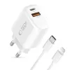 TECH-PROTECT NCA30 Cargador de Red de 2 Puertos PD 30W / QC3.0 + Cable Lightning Blanco