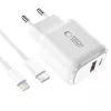 TECH-PROTECT NCA30 Cargador de Red de 2 Puertos PD 30W / QC3.0 + Cable Lightning Blanco