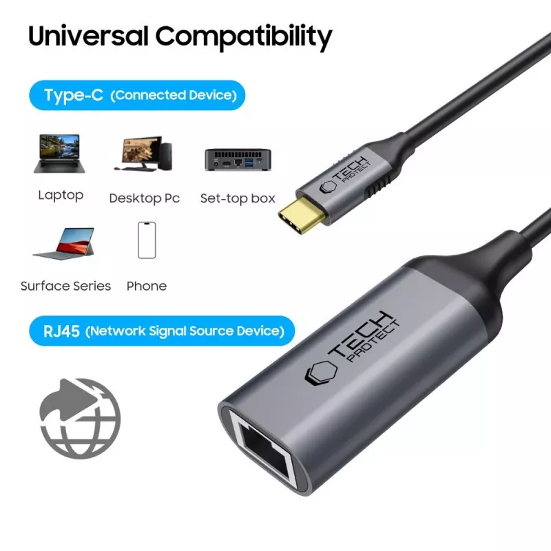 TECH-PROTECT ULTRABOOST Adaptador USB-C a Ethernet RJ45 1000 Mbps Negro