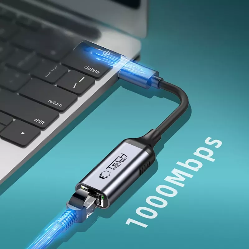 TECH-PROTECT ULTRABOOST Adaptador USB-C a Ethernet RJ45 1000 Mbps Negro