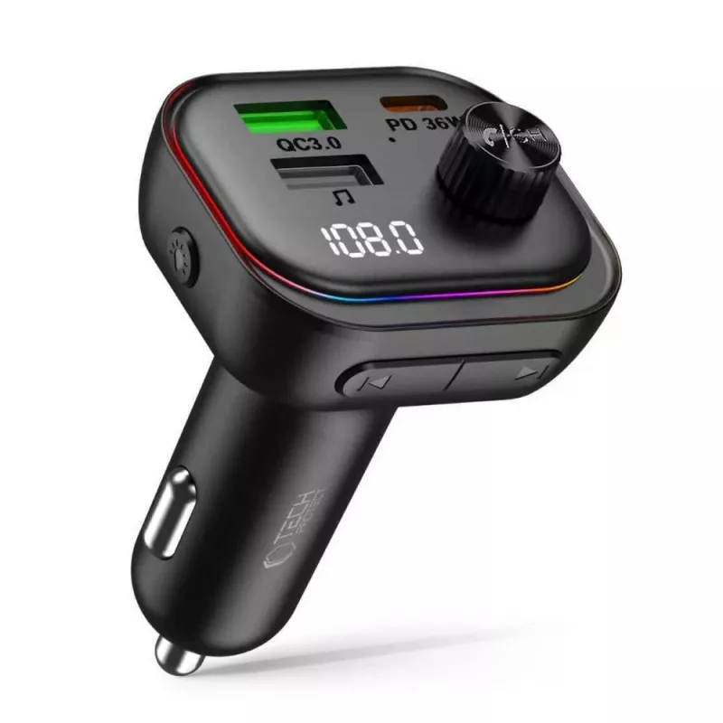 TECH-PROTECT CC07 Cargador de coche 3 puertos PD 54W + Transmisor FM Bluetooth Negro
