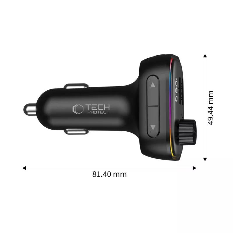 TECH-PROTECT CC07 Cargador de coche 3 puertos PD 54W + Transmisor FM Bluetooth Negro