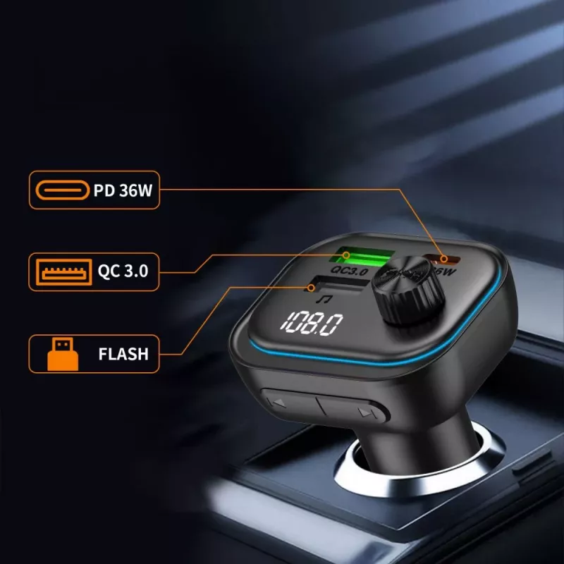 TECH-PROTECT CC07 Cargador de coche 3 puertos PD 54W + Transmisor FM Bluetooth Negro