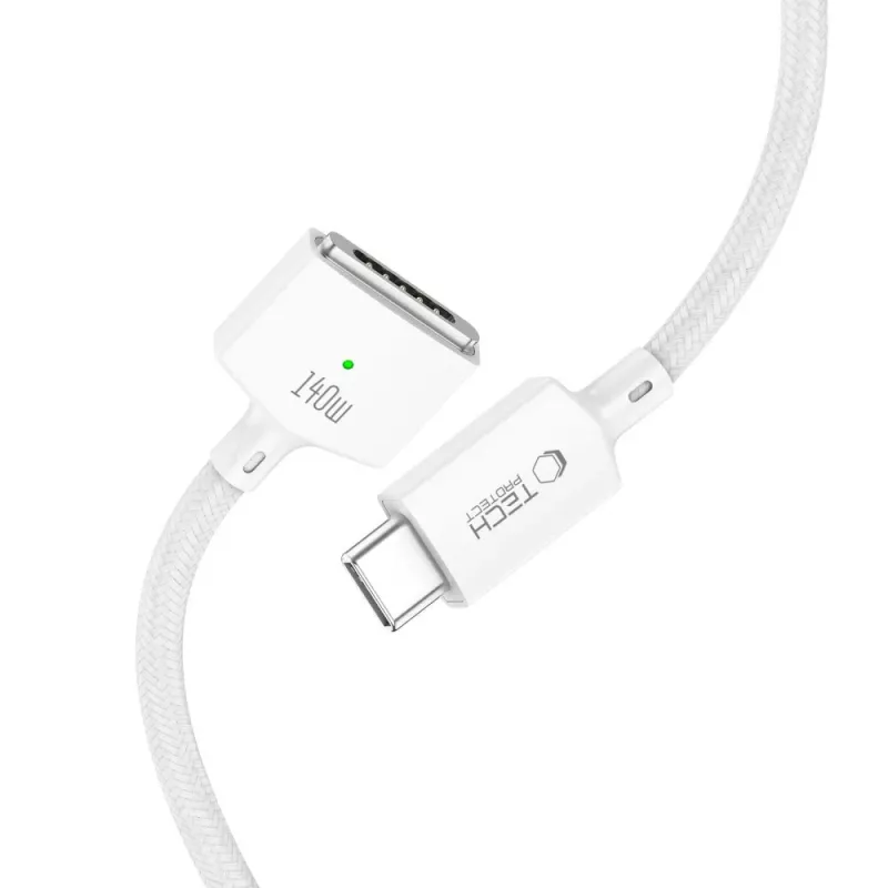 TECH-PROTECT MMC01 UltraBoost Magnetic MacBook Cable USB-C a MagSafe 3 140W 200cm Blanco