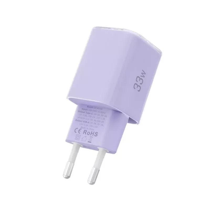 TECH-PROTECT NCM33 Cargador de red de 2 puertos PD 33W / QC3.0 Lila bebé