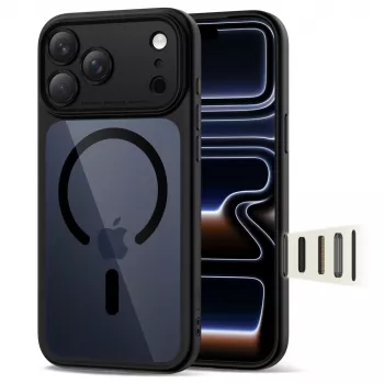 TECH-PROTECT MagPeak Funda trasera híbrida MagSafe para Apple iPhone 17 Pro Max, Negro/Transparente