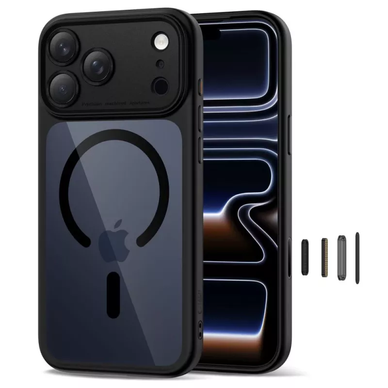 TECH-PROTECT MagPeak Funda trasera híbrida MagSafe para Apple iPhone 17 Pro Max, Negro/Transparente