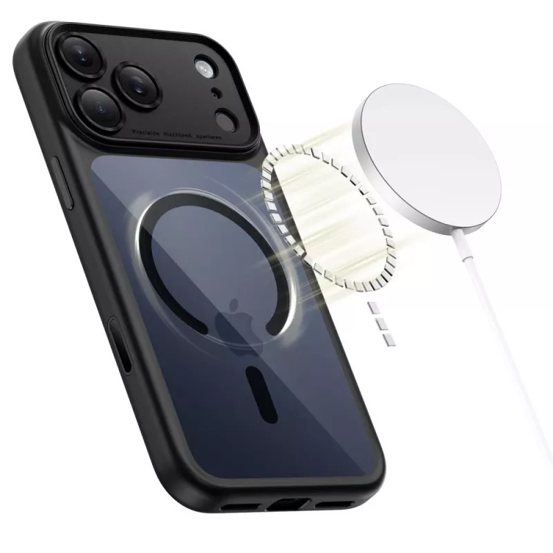 TECH-PROTECT MagPeak Funda trasera híbrida MagSafe para Apple iPhone 17 Pro Max, Negro/Transparente
