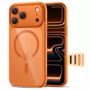 TECH-PROTECT MagPeak Funda MagSafe para iPhone 17 Pro Max, Cosmic Orange/Clear
