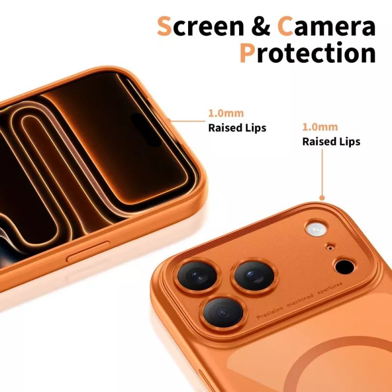 TECH-PROTECT MagPeak Funda MagSafe para iPhone 17 Pro Max, Cosmic Orange/Clear