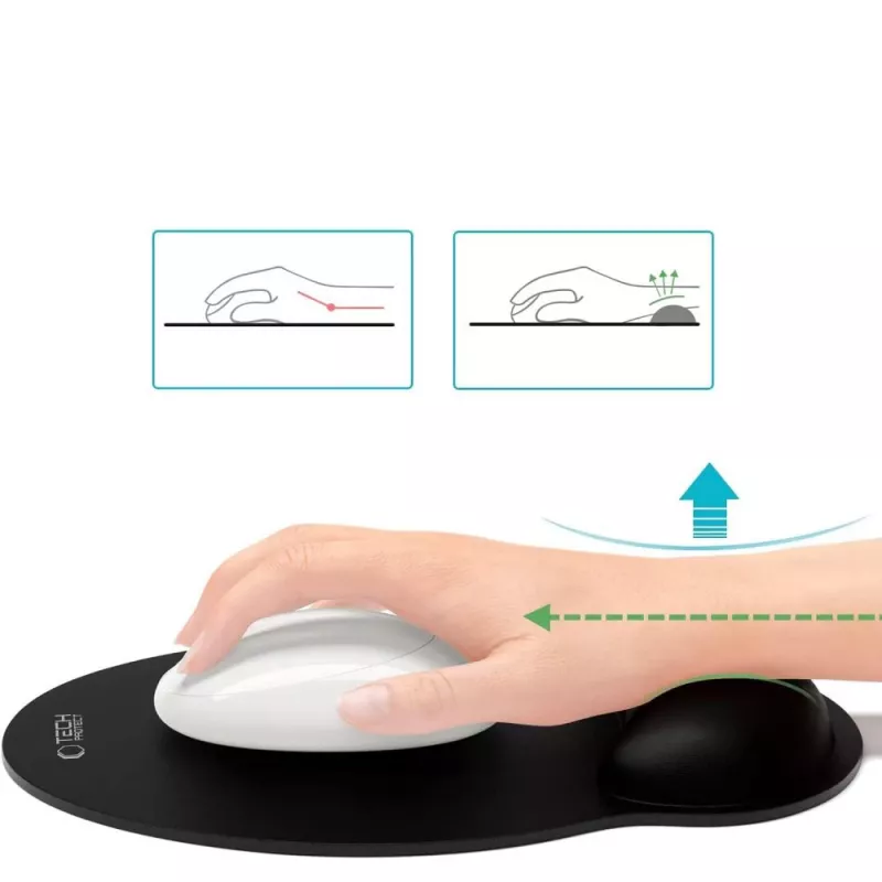 TECH-PROTECT A200 Alfombrilla de ratón con reposamuñecas de gel 25 x 22,5 cm negra