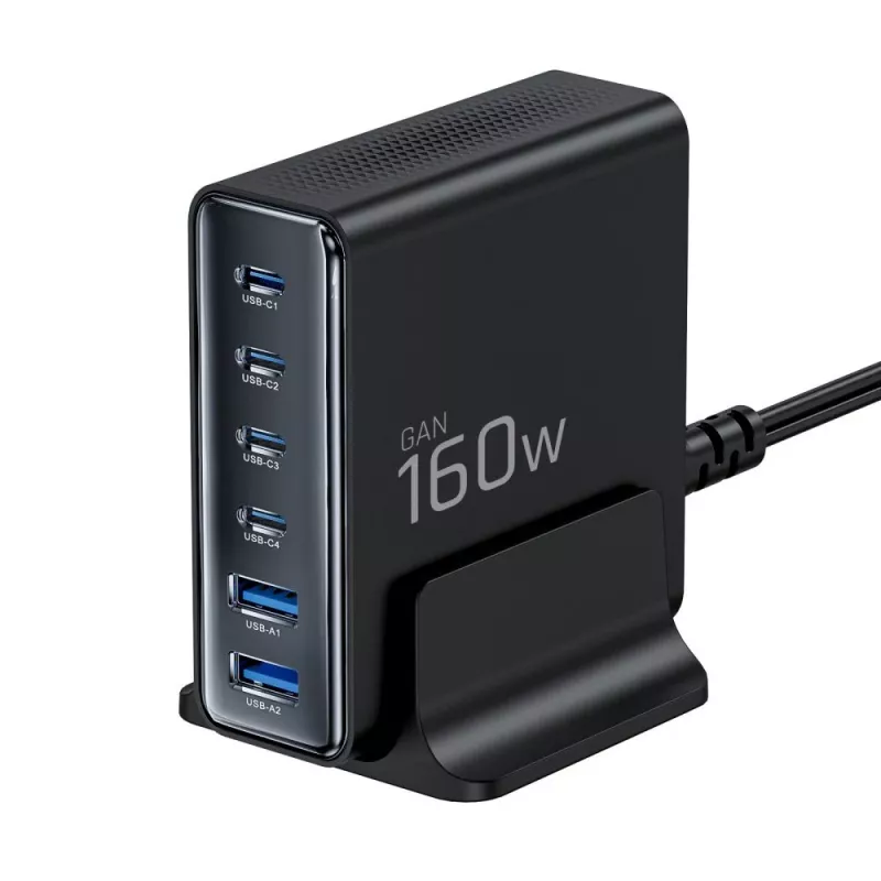 TECH-PROTECT DC160W-GAN Cargador de sobremesa de 6 puertos PD 160W / QC3.0 negro