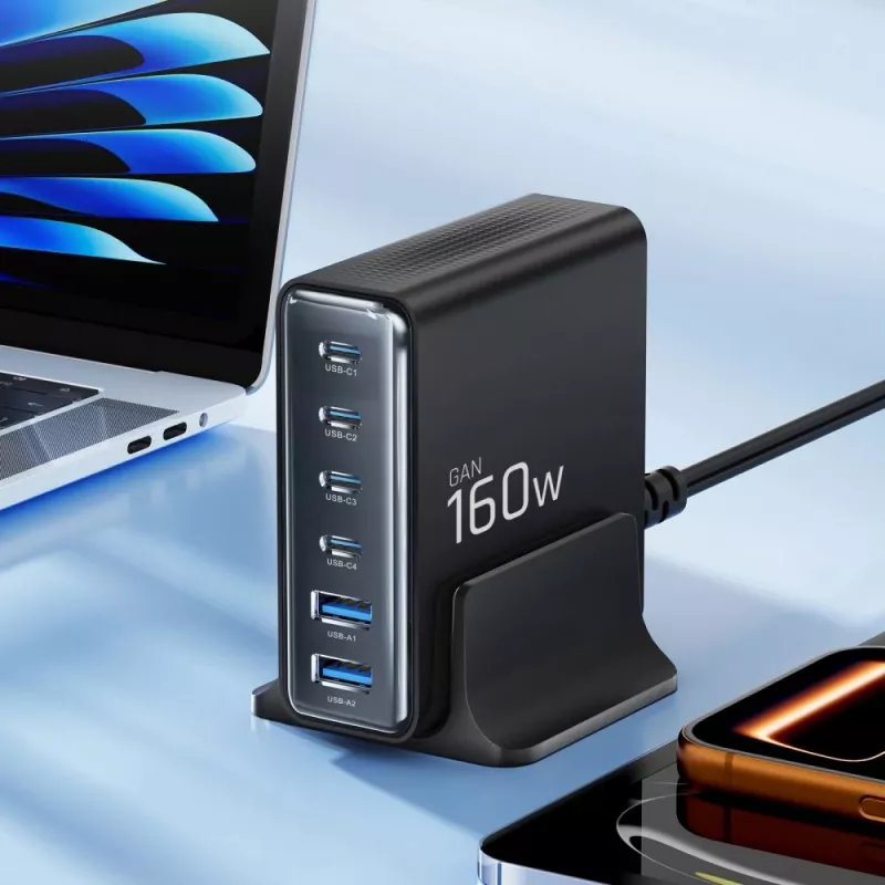 TECH-PROTECT DC160W-GAN Cargador de sobremesa de 6 puertos PD 160W / QC3.0 negro