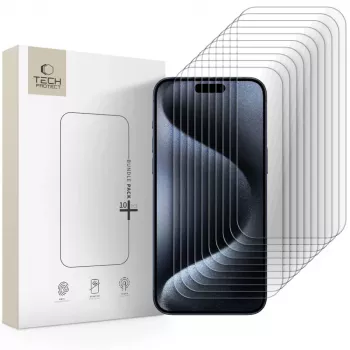 TECH-PROTECT Protector de pantalla de cristal templado pack de 10 para Apple iPhone 15 Pro Max transparente