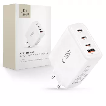 TECH-PROTECT NC120W-GAN Cargador de red de 4 puertos PD 120W / QC3.0 blanco