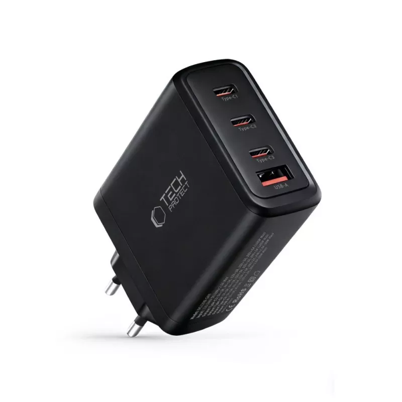 TECH-PROTECT NC120W-GAN Cargador de red de 4 puertos PD 120W / QC3.0 negro