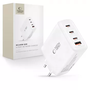 TECH-PROTECT NC140W-GAN Cargador de red de 4 puertos PD 140W / QC3.0 blanco