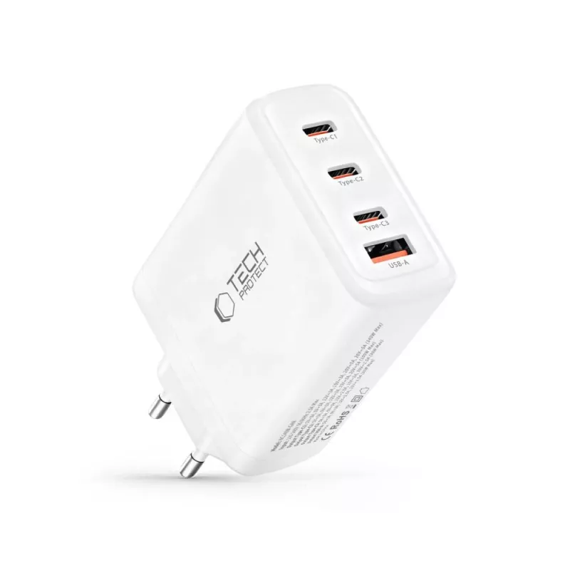 TECH-PROTECT NC140W-GAN Cargador de red de 4 puertos PD 140W / QC3.0 blanco