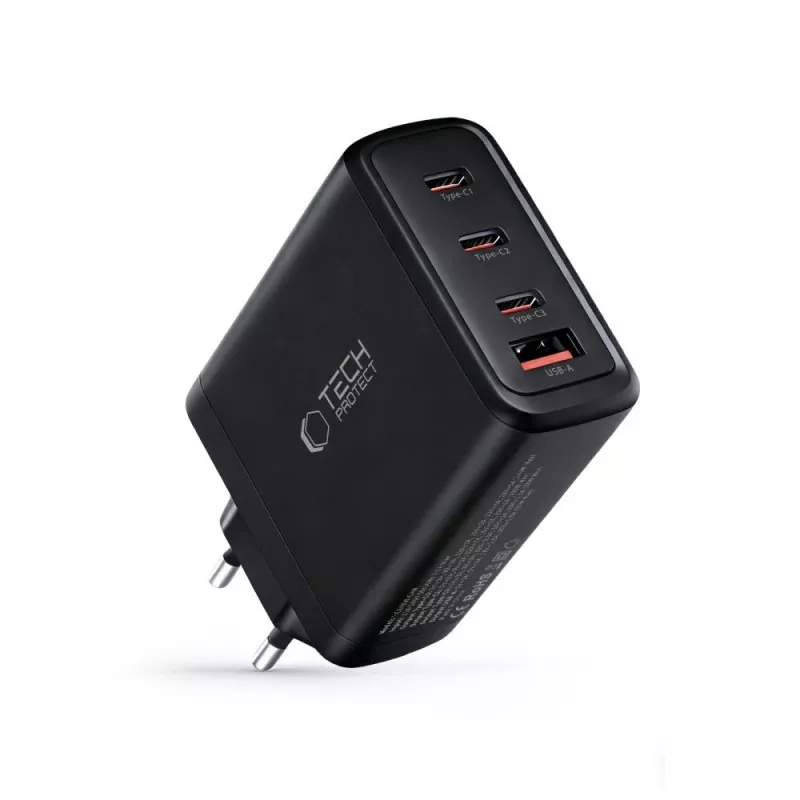 TECH-PROTECT NC140W-GAN Cargador de red de 4 puertos PD 140W / QC3.0 negro