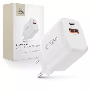 TECH-PROTECT NCA45W-GAN Cargador de red de 2 puertos PD 45W / QC3.0 blanco