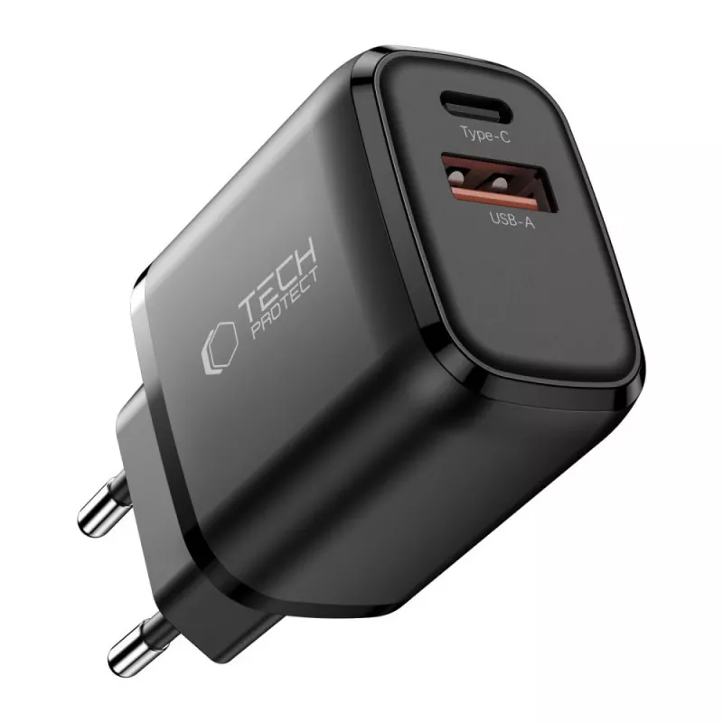 TECH-PROTECT NCA45W-GAN Cargador de red de 2 puertos PD 45W / QC3.0 negro