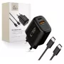 TECH-PROTECT NCA45W-GAN Cargador de red de 2 puertos PD 45W / QC3.0 + cable USB-C negro