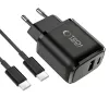 TECH-PROTECT NCA45W-GAN Cargador de red de 2 puertos PD 45W / QC3.0 + cable USB-C negro
