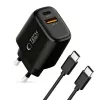 TECH-PROTECT NCA45W-GAN Cargador de red de 2 puertos PD 45W / QC3.0 + cable USB-C negro