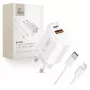 TECH-PROTECT NCA45W-GAN Cargador de red de 2 puertos PD 45W / QC3.0 + cable Lightning blanco
