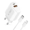 TECH-PROTECT NCA45W-GAN Cargador de red de 2 puertos PD 45W / QC3.0 + cable Lightning blanco