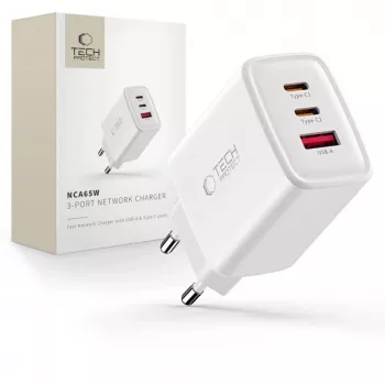 TECH-PROTECT NCA65W-GAN Cargador de red de 3 puertos PD 65W / QC3.0 blanco