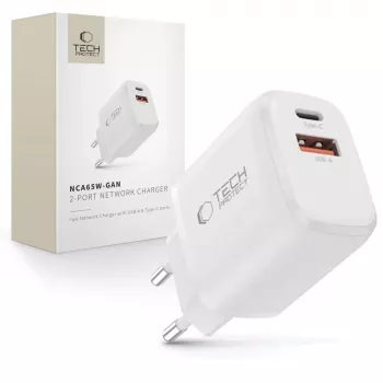 TECH-PROTECT NCA65W-GAN Cargador de red de 2 puertos PD 65W / QC3.0 blanco