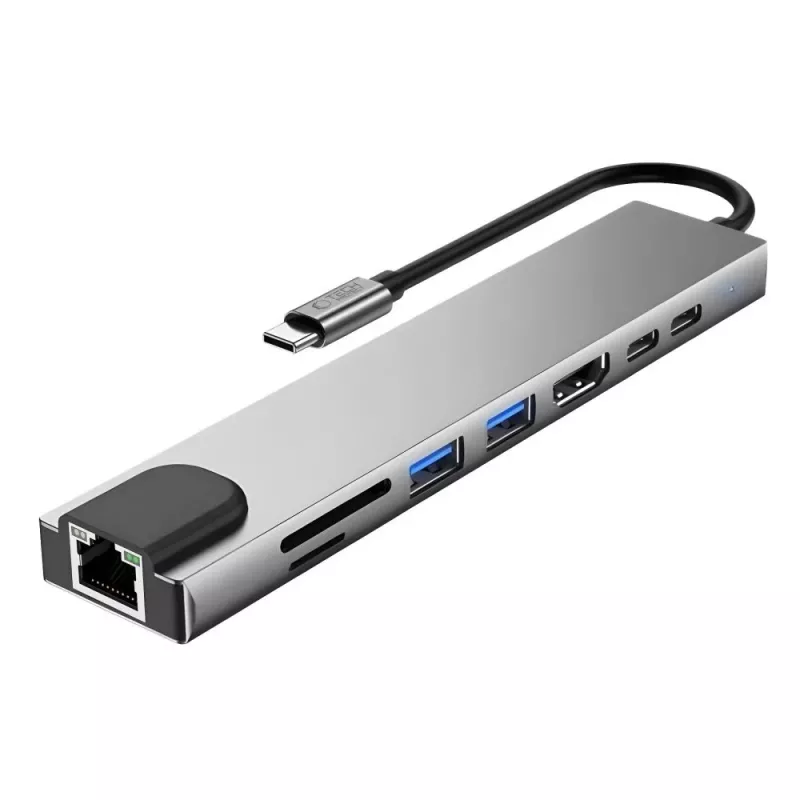 TECH-PROTECT HB09 Adaptador hub 8 en 1 USB-C a USB-A 3.0, USB-C 3.0, HDMI 4K 60Hz, SD/TF, PD 100W, RJ45 Gigabit Ethernet, Space Grey